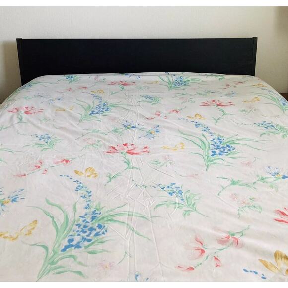 VTG Lady Pepperell KING FLAT Sheet Wild Flower Butterflies Floral Ruffle Cottage - Picture 13 of 14